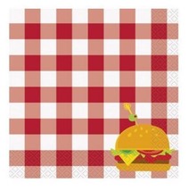 Classic BBQ 16 Ct Lunch Napkins Summer Party Red  Gingham Burger - £3.07 GBP