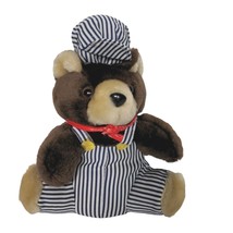 Train Engineer Railroad Brown Bear Striped Overalls Plush Stuffed Animal... - £17.05 GBP