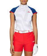 J.Lindeberg Women&#39;s Yvette Top Us Golf White Mock Neck USA flag Size Medium - $899.85 MXN