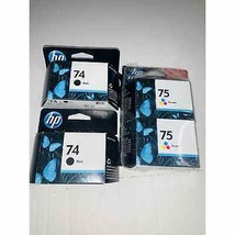 Lot of 4 Cartridges 2 HP 74 Black &amp; 2 75 Tri-color HP Ink Cartridges Sealed NOS - £43.65 GBP