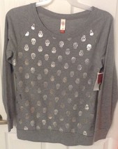 No Boundaries Gray with Silver Skulls Pullover Sweatshirt Junior&#39;s L 11-13 NWT - £14.69 GBP