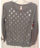 No Boundaries Gray with Silver Skulls Pullover Sweatshirt Junior&#39;s L 11-... - $18.69