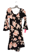 Xhilaration Off The Shoulder Dress Black &amp; Pink Floral Unlined Bell Sleeve Small - £8.45 GBP