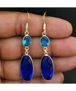 925 Sterling Silver Blue Glass Stone Gold / Rose Gold Plated Earrings Gift - $57.10+