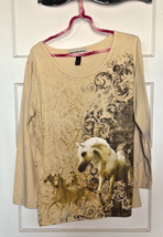 Bit &amp; Bridle Yellow Horse Graphic Long Sleeve Top Size 1X - $18.10