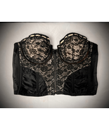 Vintage 50s 60s Black Satin &amp; Lace Lady Marlene Bustier Bra Sz 38B - $61.68
