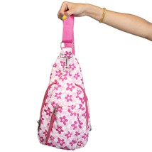 Pink White Flowers Groovy Checkered Sling Bag - £27.69 GBP