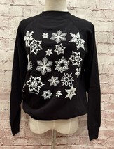 Vintage Hanes Her Way Sweatshirt Size Medium Black Snowflakes Holiday 80s - £29.15 GBP