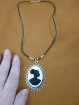 CA20-133) RARE African American LADY white + black CAMEO brass pendant necklace - £28.30 GBP