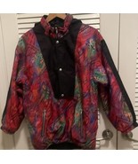 Vintage All Over Print Pullover 1/2 Zip Button Jacket w Hoodie - $79.99