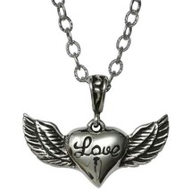 Lovely Wings Winged Love Heart Fine Sterling Silver 1.5&quot; Pendant Femme Metale - £102.26 GBP