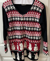 Storybook Knits Snowman Womens Large Weave Full Zip Metallic Accent Ugly Sweater - £20.99 GBP