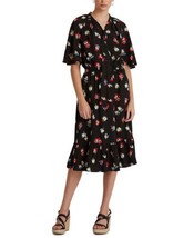 MSRP $155 Ralph Lauren Floral Crepe Tie-Neck Dress Polo Black Size 2 - £40.91 GBP