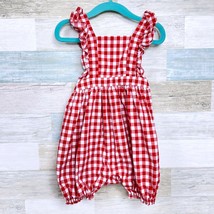 GAP Gingham Ruffled Pinafore Bubble Hem Romper Red Cotton Toddler Girl 1... - £15.50 GBP