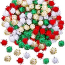 200 Pieces Glitter Christmas Pom Poms Assorted Colors Sparkle Pom Poms Balls for - £21.52 GBP