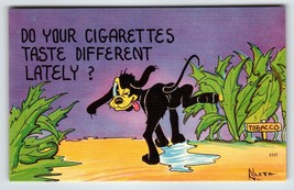 Dog Cigarette Tobacco Leaves Funny Linen Postcard Comical Humor Unposted... - $11.16