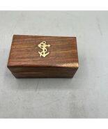 Vintage Wood Hinged Trinket Box w Brass Anchor Inlay 6.75&quot; x 2.75&quot; Brass... - $919.17 MXN