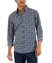 Michael Kors Men&#39;s Field Slim-Fit Stretch Floral-Print Shirt Midnight Blue-Large - £22.41 GBP