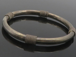 925 Sterling Silver - Vintage Dark Tone Rope Wrapped Bangle Bracelet - BT4708 - £61.86 GBP