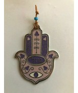 LARGE CHAMSAH PLAQUE W/PINK/PURPLE ENAMEL &quot;MAZAL&quot; 5 INCHES L - $24.75