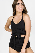 NWT Kortni Jeane Ribbed Black Tied-Up Swim Top Size XL - £31.64 GBP