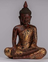 Antico Stile Khmer SE Asia Seduta Legno Enlightenment Statua Di Buddha 33cm/33cm - £287.40 GBP