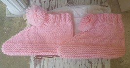 Handmade Pink Vintage Never Worn Hand Knit Booties Child Winter Slipper Footwear - £12.78 GBP