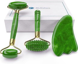 Green Jade Roller, Gua Sha and Brush - Facial Massage Set in 100% Natural Stone - £183.05 GBP