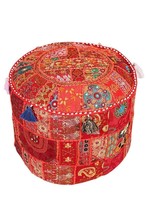 Indian Cotton Handmade Patchwork Round Foot Stool Ottoman Pouf Cover Vintage - £22.87 GBP