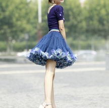 Women Navy Blue Ruffle Layered Tulle Skirt A-line Plus Size Tulle Holiday Skirt image 2