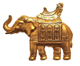 JJ Jonette Jewelry ELEPHANT Brooch Pin Gold Tone Metal  2&quot; x  2 1/2&quot; Vintage - £15.94 GBP