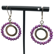 QVC Purple Cultured Pearl Sterling Silver Double Circle Pierced Dangle Earrings - $14.24