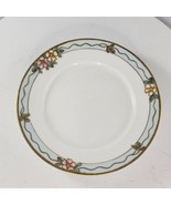 Vintage Nippon Saucer Bread Plate 5.25&quot; Hand Painted Blue Gold Flowers - £12.36 GBP