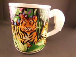 Vitro Master Bengal Tiger Mug Cup with Parrot Handle Rain Forest Beautiful! - $139.28 MXN