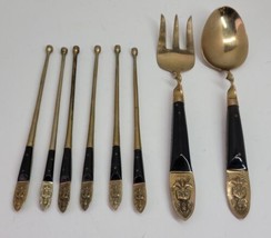 VTG Siam Thailand Serving Spoon Fork &amp; Stir Sticks Lot Buddha Far East Bronze  - £30.43 GBP