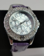 Louis Arden LA7258 Wrist Watch Purple Leather Band Crystal Bezel Japan W... - £19.28 GBP