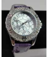 Louis Arden LA7258 Wrist Watch Purple Leather Band Crystal Bezel Japan W... - €20,99 EUR
