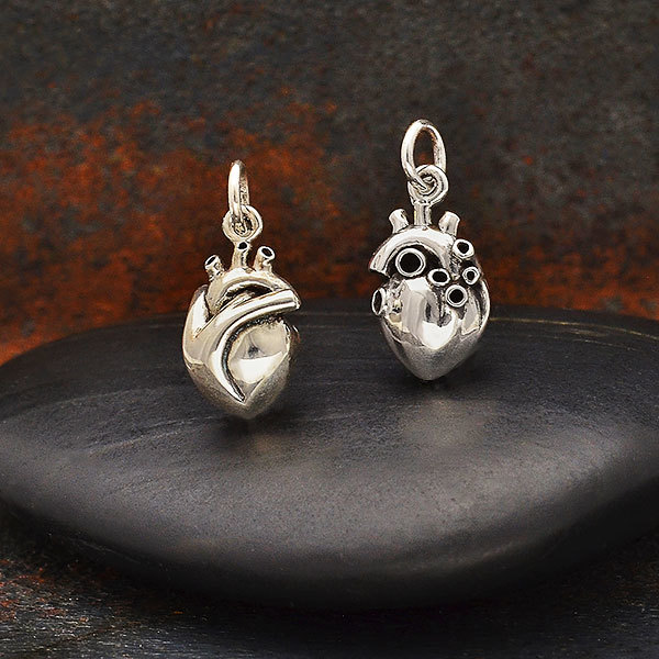 Sterling Silver Small 3D Anatomical Heart Charm 18x8mm - $43.32