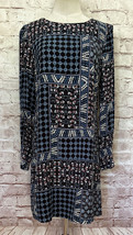 LOFT Womens Shift Dress Size 2 Black Blue Patchwork Ditsy Floral Long Sleeve - £22.75 GBP