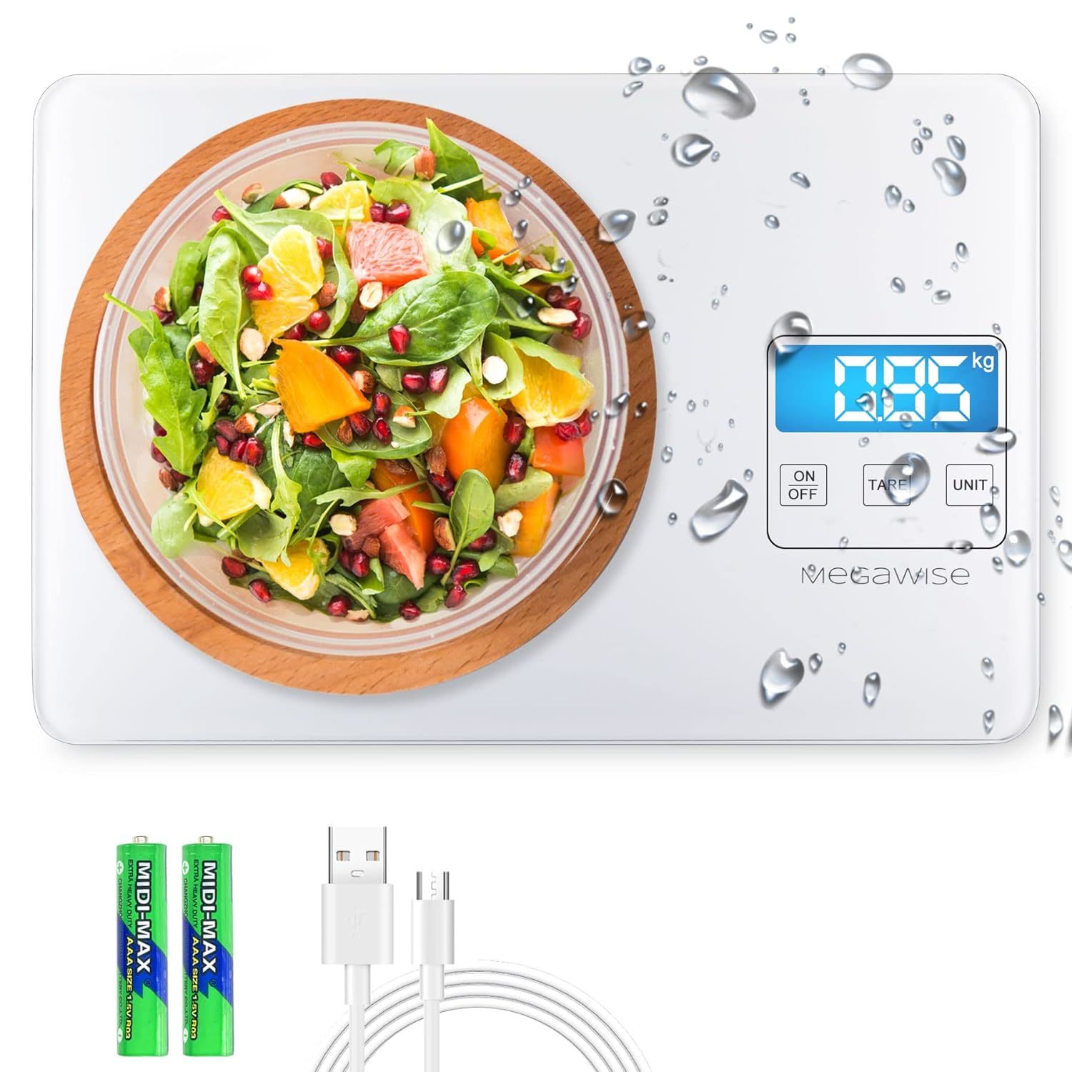 Megawise Precision Food Scale, 33Lb Waterproof Rechargeable, Tare Function - $43.93
