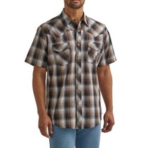 Wrangler Pearl Snap Men&#39;s Short Sleeve Western Shirt Large Taupe Brown Pockets - £15.02 GBP