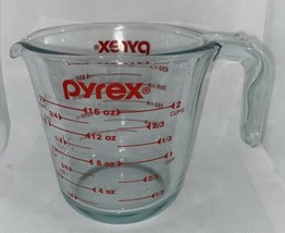 PYREX 2 Cup 1/2 Litre 500 ml Glass Measuring Cup L Handle Red - Excellent Cnd - £13.84 GBP