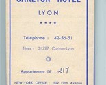 Carlton Hotel Lyon France Brochure with Maps 1950&#39;s - $15.84