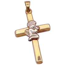 Cross Pendant 14K Two Tone Gold with Praying Angel * - $375.25