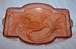Vintage Bird of Paradise Pink Glass Footed Vanity Tray-Indiana Glass Co. - £20.84 GBP