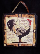 Slate Wall Art Hanging Plate 6&quot; X 6&quot; Rooster Country Motif Black &amp; White Chicken - £7.09 GBP