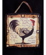 SLATE WALL ART Hanging Plate 6&quot; x 6&quot; ROOSTER Country Motif Black &amp; White... - $12.34 CAD