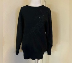 Vintage Bonita Black Silver Rhinestone Long Sleeve Embelli Shed Knit Sweater S - £25.93 GBP