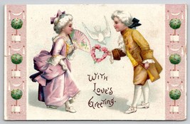 Valentine With Loves Greeting Couple Dove Heart Postcard C29 - £4.67 GBP