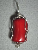 Red Coral Bead Pendant Wire Wrapped .925 Sterling Silver - Jemel  - £35.77 GBP
